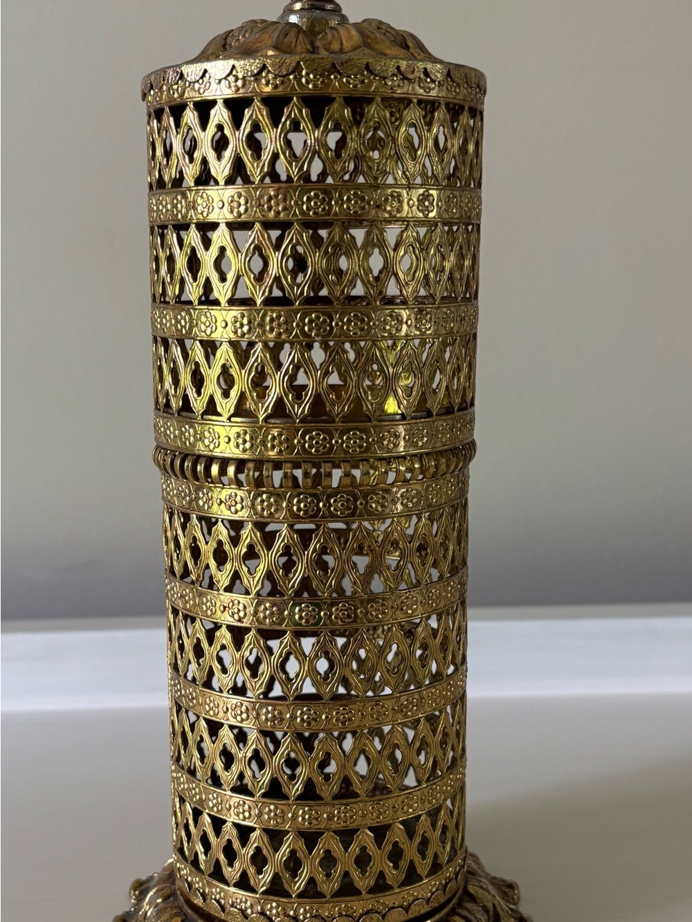 1960s Vintage Brass Filigree Decorative Hairspray holder